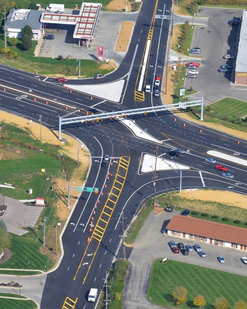 Birds eye view of State Route 4 in Ohio, engineering and design services were provided by IBI Group